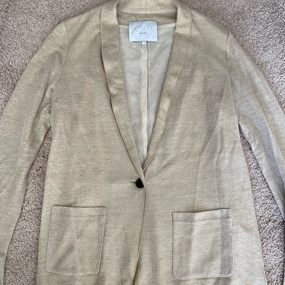 Adam Lippes- Gold Metallic Linen and Silk Cardigan Sweater - Picture 6 of 11